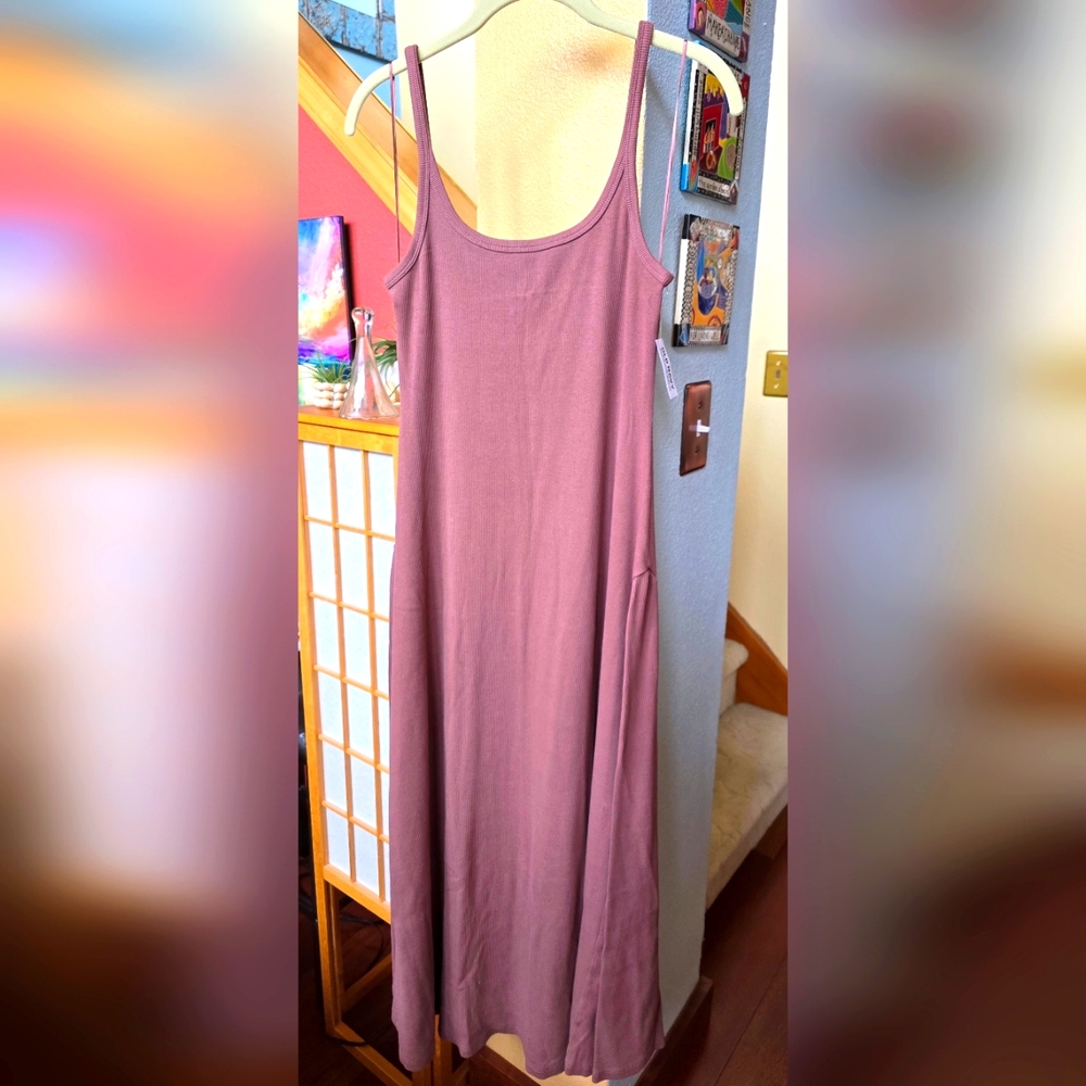 NWT GAP Houglass Ribbed Tank Maxi Dress in Warm Taupe Size Medium